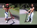 SKATER GIRL LEARNS TO TAILWHIP ON SCOOTER!