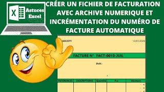 Modèle de facture avec incrémentation automatique du numéro de facture et archivage sur Excel