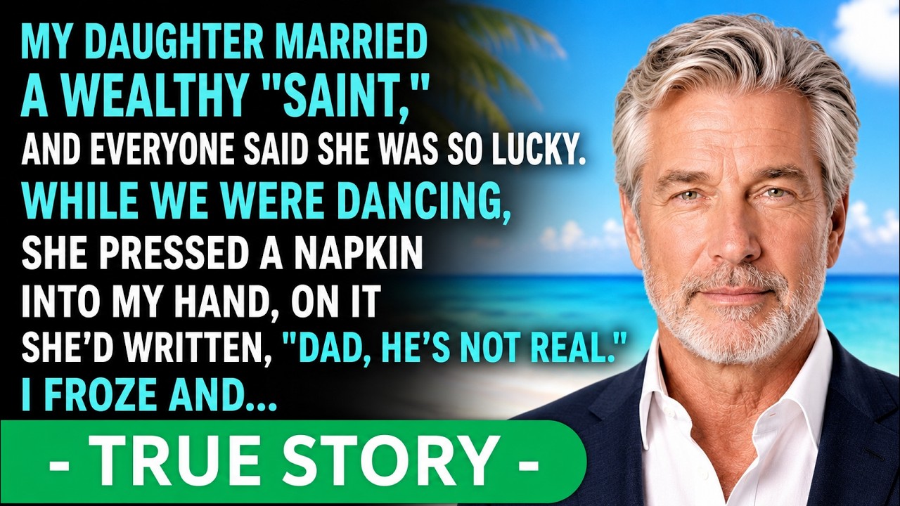 At my daughter's wedding, she slipped a napkin into my palm and whispered, "Don't read it here." When I finally unfolded it in the coat closet, I read four words that made my blood run cold: "Dad,...