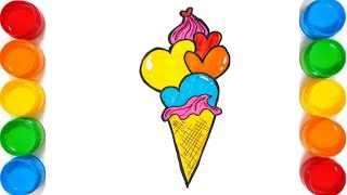 How to Draw Ice Cream Cone with five Scoops | Cute icecream