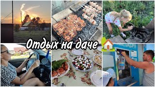 Отпуск продолжается на даче🏡. Соскучились по Джесси😺Жарим шашлыки🍗Вечерняя прогулка с собакой😄