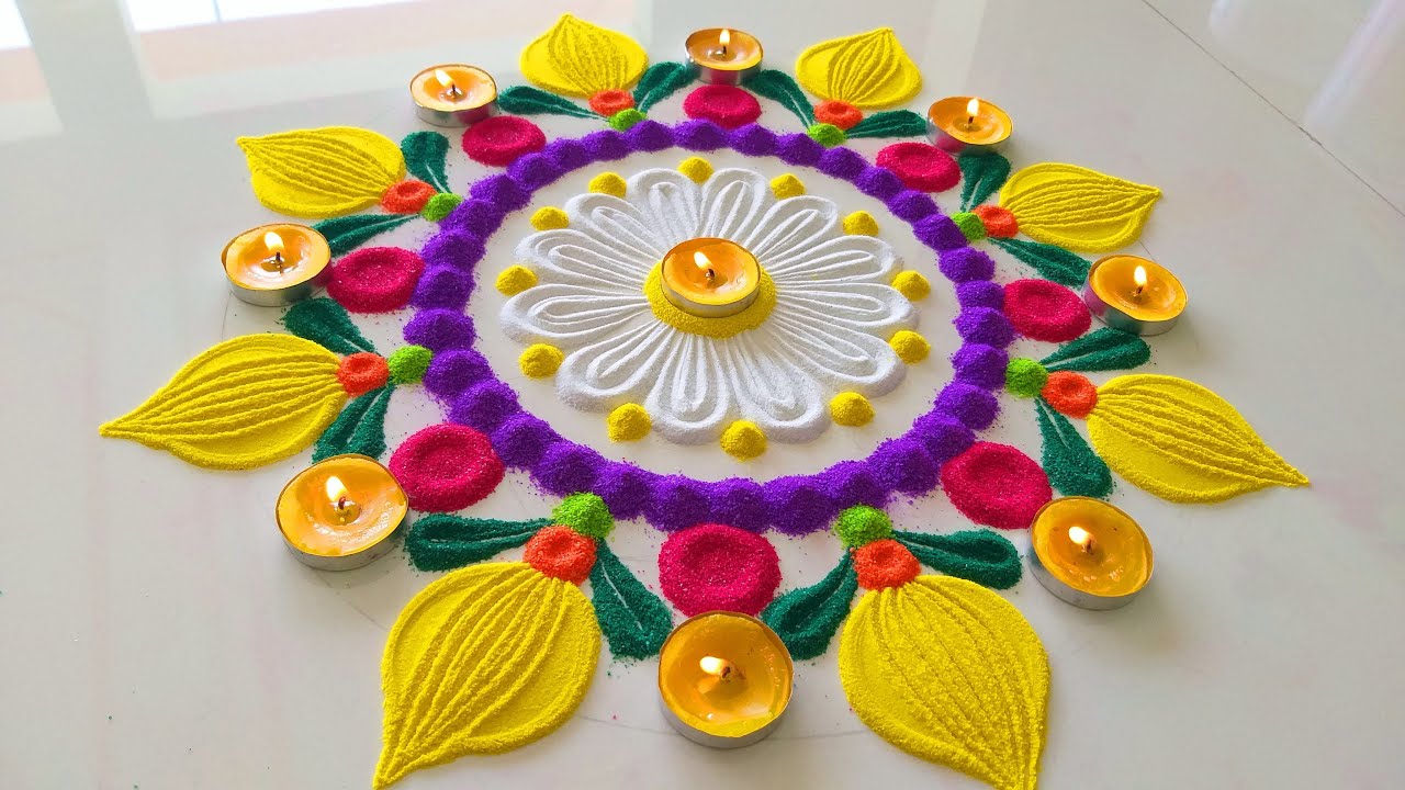 Simple New Rangoli With Trick For Diwali | Easy New Diwali Rangoli ...