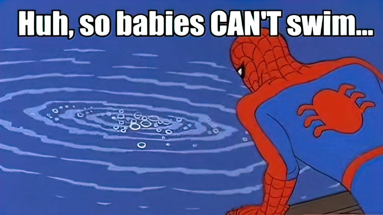 We can t swim. Человек паук Мем. Человек паук Мем танец. Тату толстый паук Мем. Spider memes метанол.