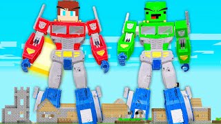 HOW JJ AND MIKEY BECAME AUTOBOTS AND ATTACK THE VILLAGE in Minecraft ?! OPTIMUS PRIME MIKEY AND JJ ! screenshot 1
