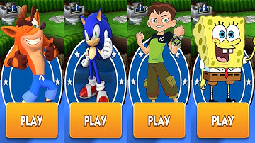 Sonic Dash vs Crash Bandicoot vs Ben 10 - Up To Speed vs SpongeBob: Sponge on the Run Gameplay