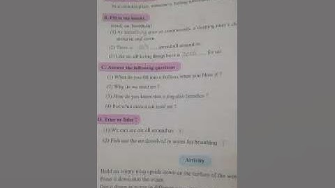 Std 3rd EVS Exercises on lesson no. 11 Our Need for Air