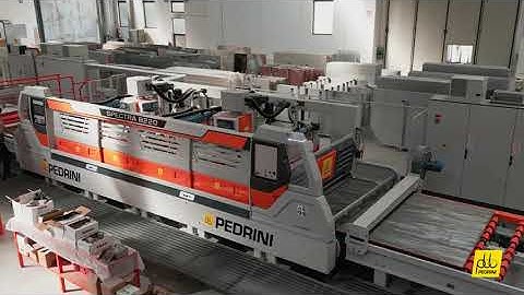 Pedrini line for calibrating and honing granite slabs