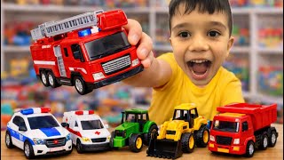 🔴 Oyuncak Araba Dükkanı Açıyoruz 🚗 Emir Buğra Ile İtfaiye, Polis, Ambulans, Traktör Ve Kepçe Oyunu