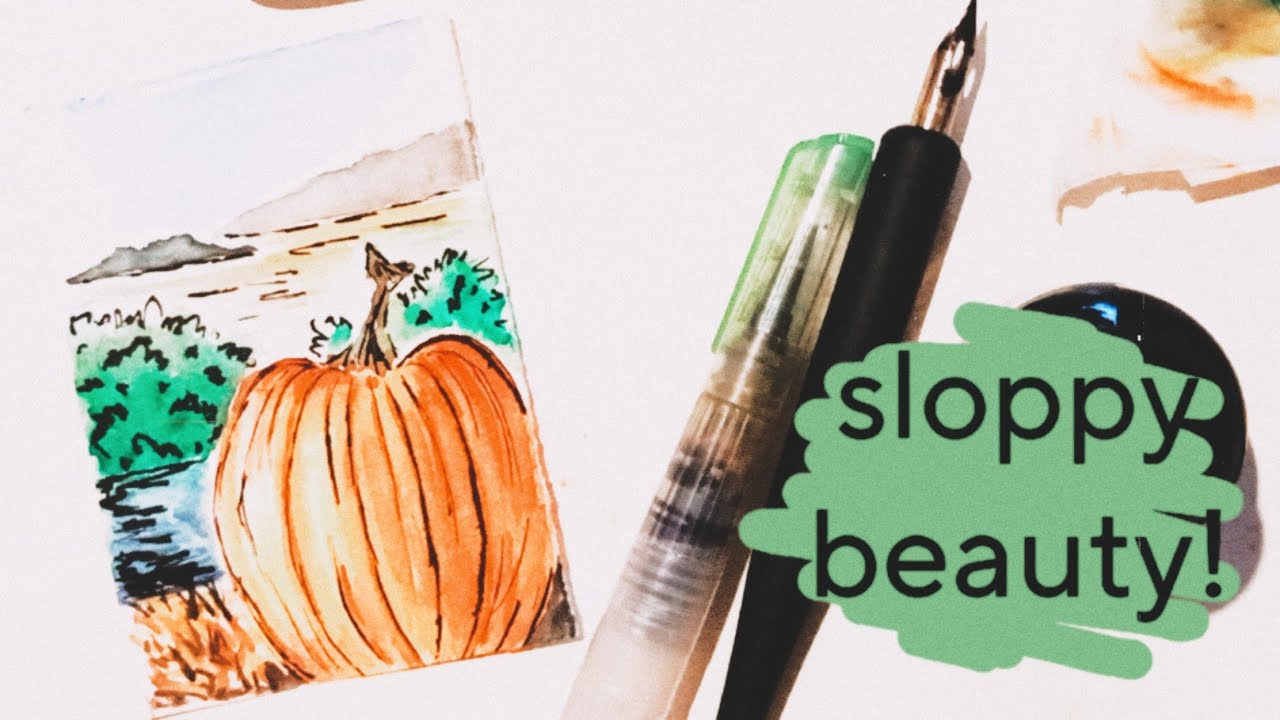 pumpkinwatercolor and ink painting for beginners YouTube