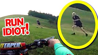 Angry Man VS Dirt Biker - Farmer Chase Bike On His Field