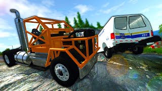 The Most INSANE Diesel Pushes Police Off a Mountain During a Chase! - BeamNG Gameplay & Crashes