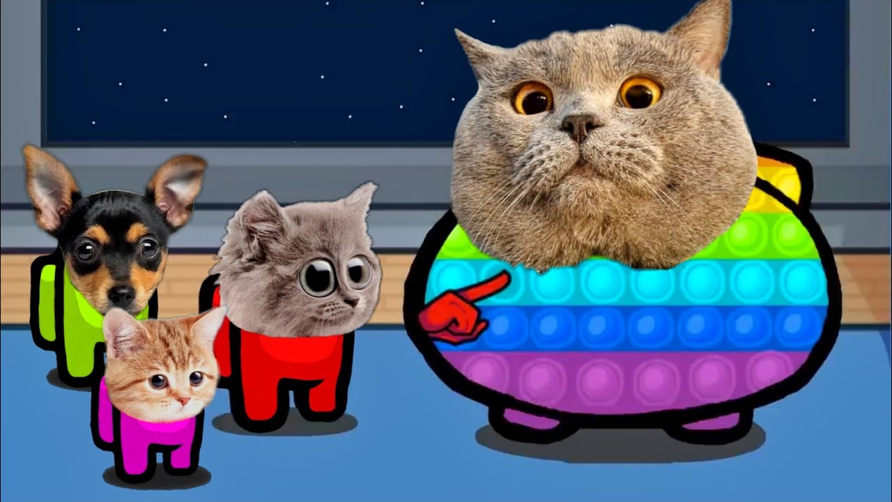 (FAT POP IT Cat vs Mini Crew Baby Cats) - Among Us