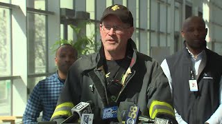 MFD Fire Chief Aaron Lipski gives update on a fire that killed a person and injured a firefighter