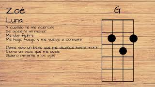 Video thumbnail of "Zoé - Luna UKULELE TUTORIAL CON LETRA"