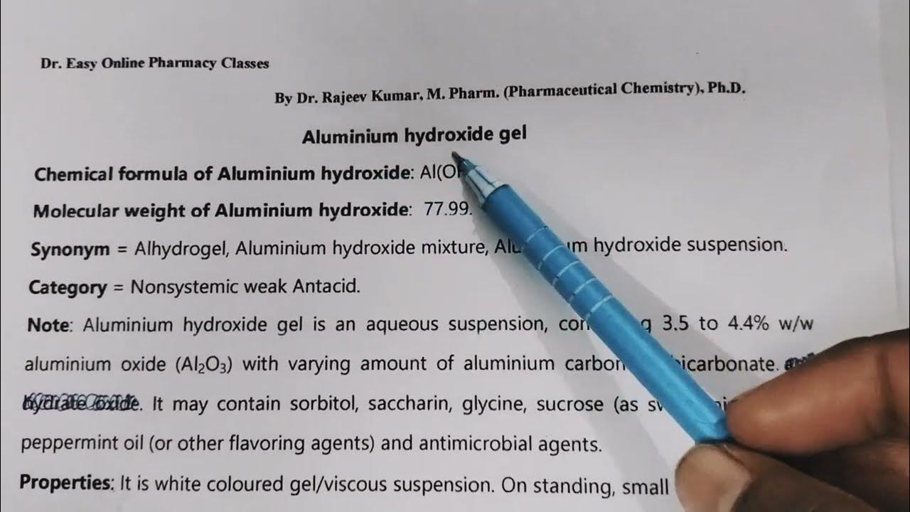 Aluminium hydroxide gel, Antacid, chemical formula M.wt properties Uses