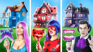 One Colored House Challenge! Vampire vs Lady Bug vs Mermaid!