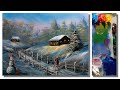 Acrylic Landscape Painting In Time-Lapse | Christmas Eve | Snowy Landscape Art