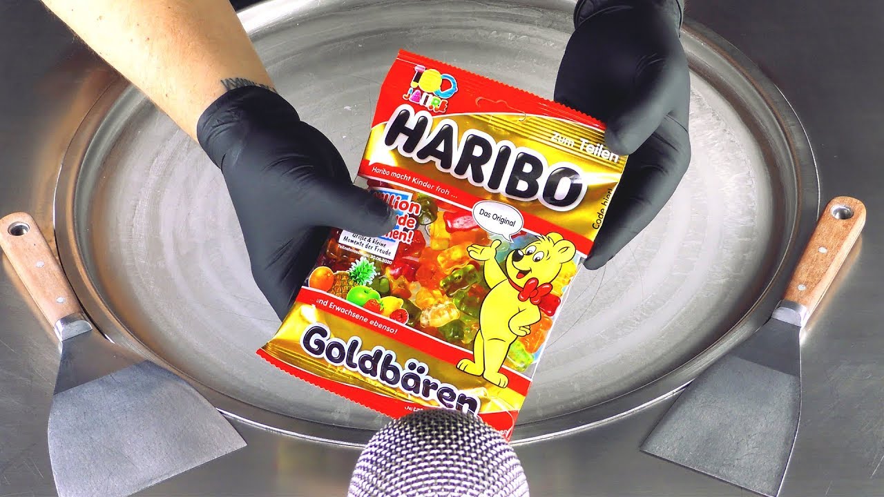 ASMR Haribo Gold Bears Ice Cream Rolls Satisfying Rolled Ice Cream 