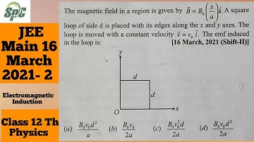 The magnetic field in a region given by vector B = Bo ( x/a ) k cap . A square loop of side d is pla
