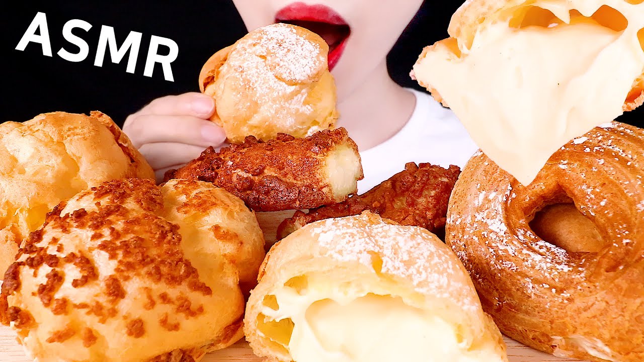 ASMR CREAM PUFFS, COOKIE CHOUX, CROQUANT CHOU 바삭폭신 쿠키슈, 크림슈, 크로칸슈 EATING SOUNDS MUKBANG 디저트먹방