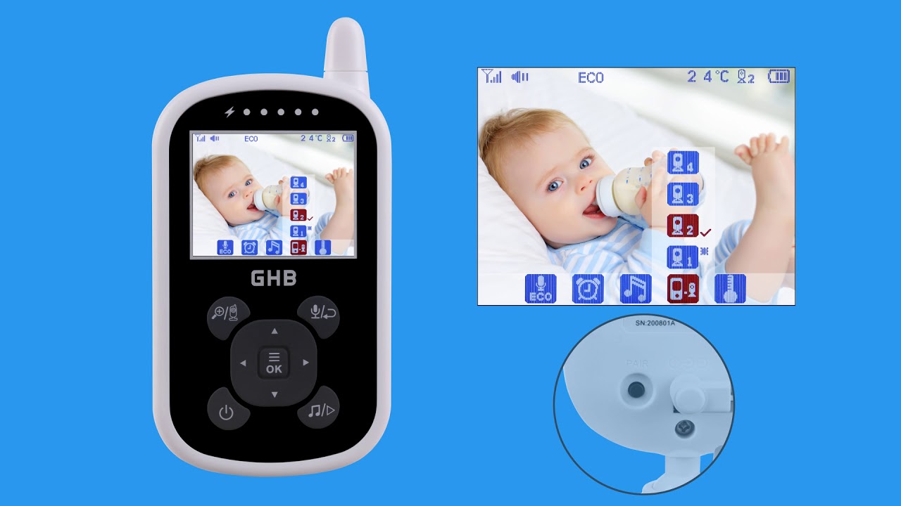 GHB Babyphone Caméra Bébé Moniteur 2,4 Inches LCD Babyphone Vidéo