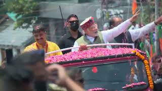 Visuals from PM Modi's road show in Dharamshala, Himachal Pradesh