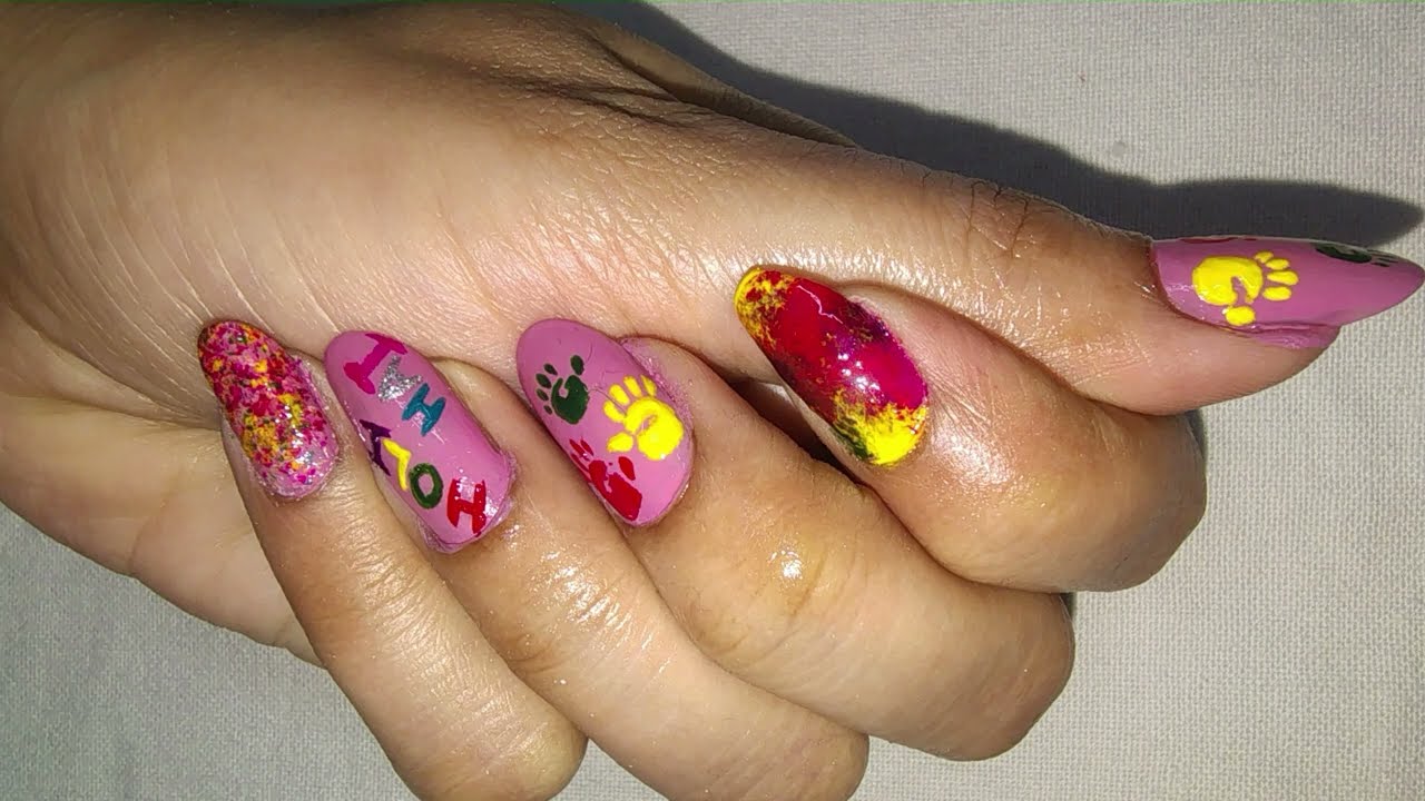 Easy Holi Special Nail Art | Holi ke liye nail art | How to do Holi Nail Art at Home #nailart