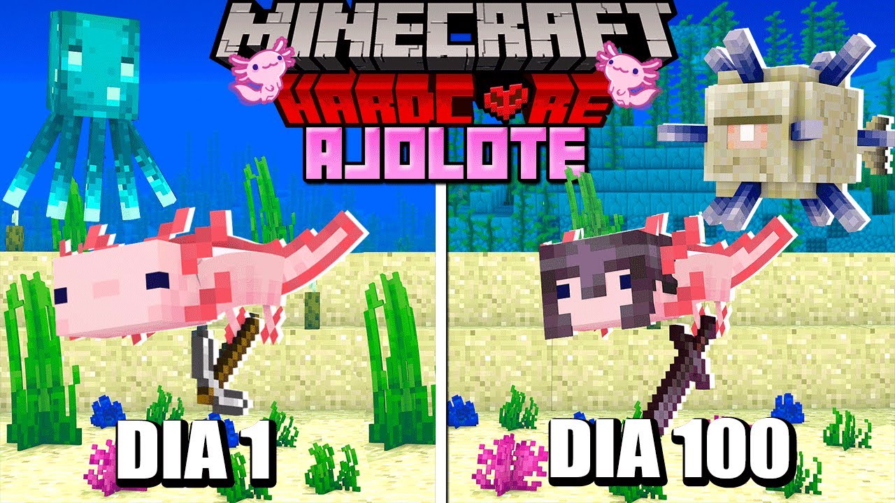 SOBREVIVÍ 100 DÍAS como un AJOLOTE en MINECRAFT HARDCORE (JUGUÉ 24 HORAS)