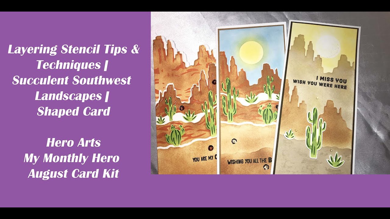 Layering Stencil Techniques | Succulent Landscapes | Shaped Card | Hero Arts August 2022 Card Kit