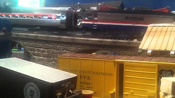 MTH Amtrak AE7 on Stone Arch Curved Bridge O Gauge train layout