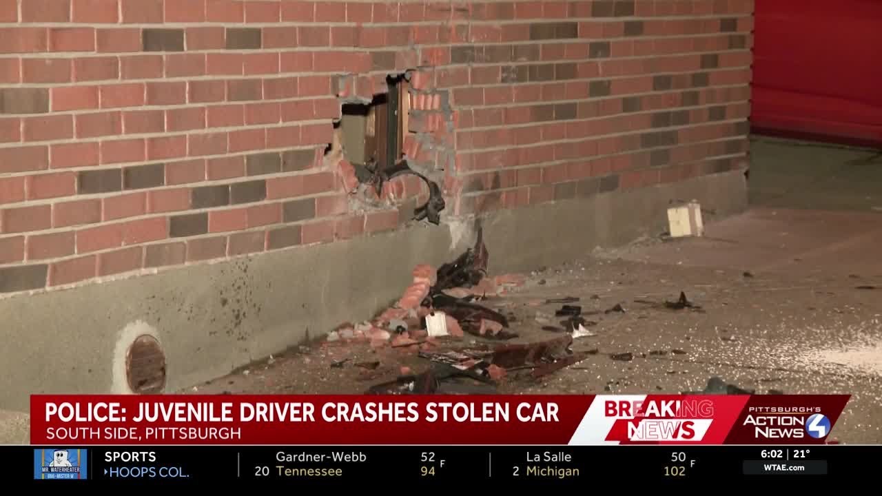 Juvenile crashes stolen car into home in Pittsburgh - YouTube
