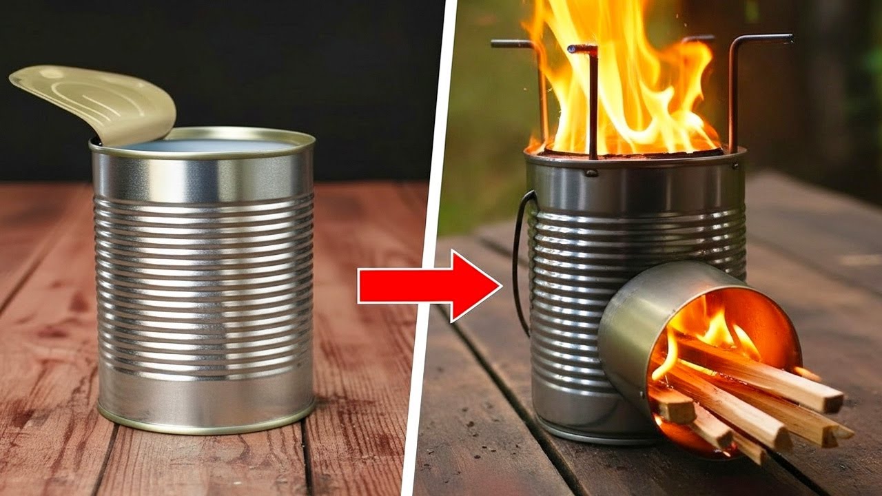 Самодельная суперэффективная ракетная печь из консервных банок – бесплатная энергия для кемпинга.