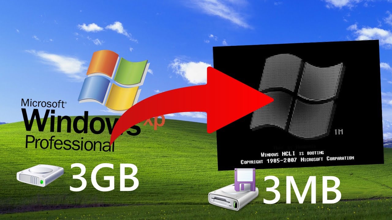 Windows XP from 3GB storage to 3MB - YouTube