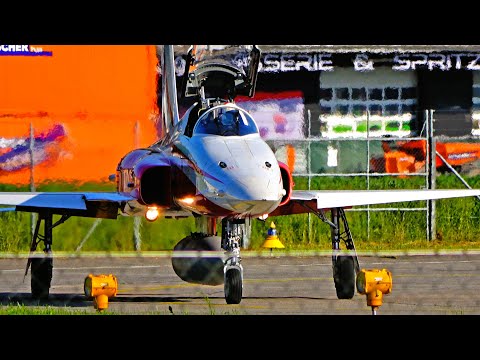 Beautiful Takeoff by Swiss F-5 Tigers of the Patrouille Suisse at Emmen Air Base [4K]