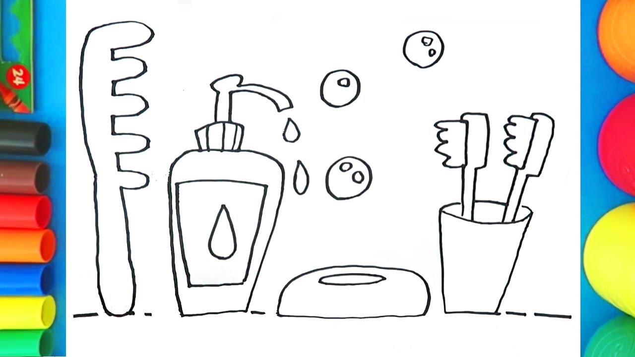 Download How to draw a Bathroom Scene - Kids items and Accessories coloring page - YouTube