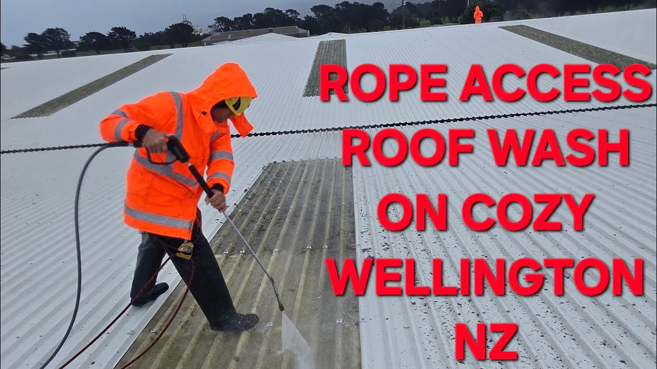 Rope  access roof wash on cozy Wellington 