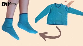 The Easiest Way to Sew Warm Socks with an Old Sweater / Recycle / DIY