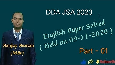 DDA JSA 2023 / English Paper Solved / Held on 09-11-2020 / Part - 01 / Previous Year Questions