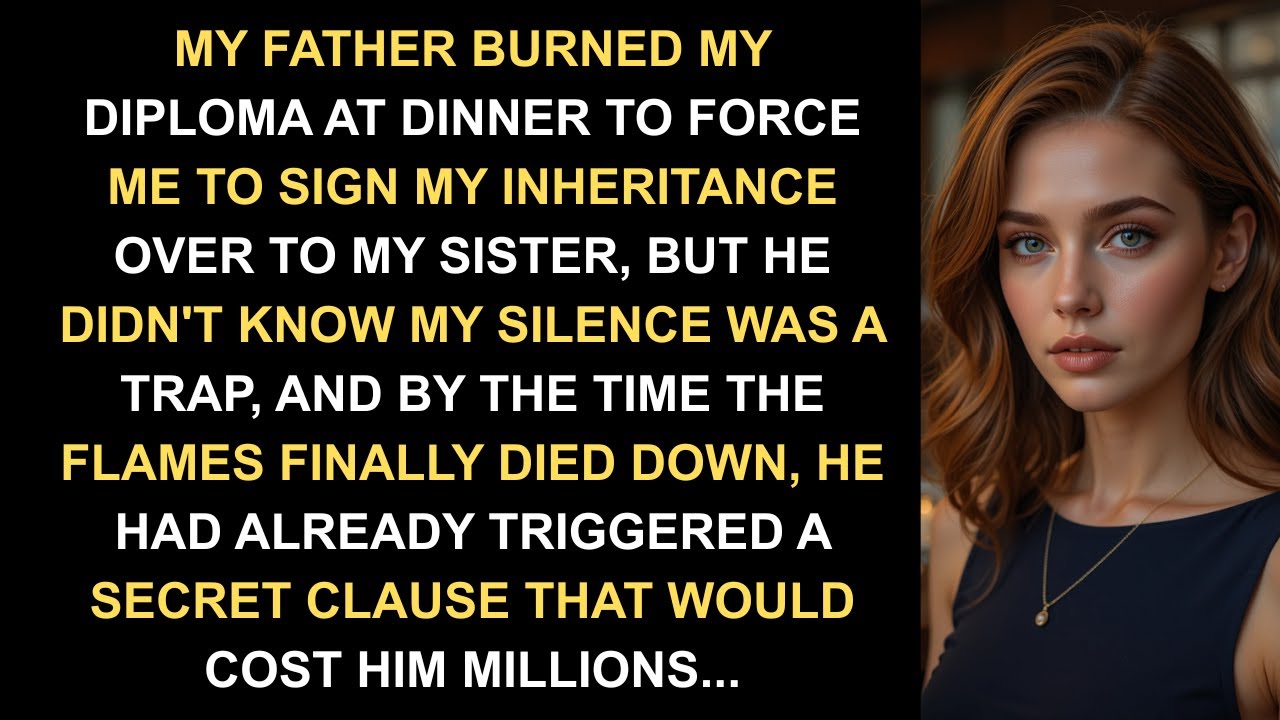 At My Graduation Dinner, My Father Burned My Diploma to Force Me to Sign My Inheritance Over to My..