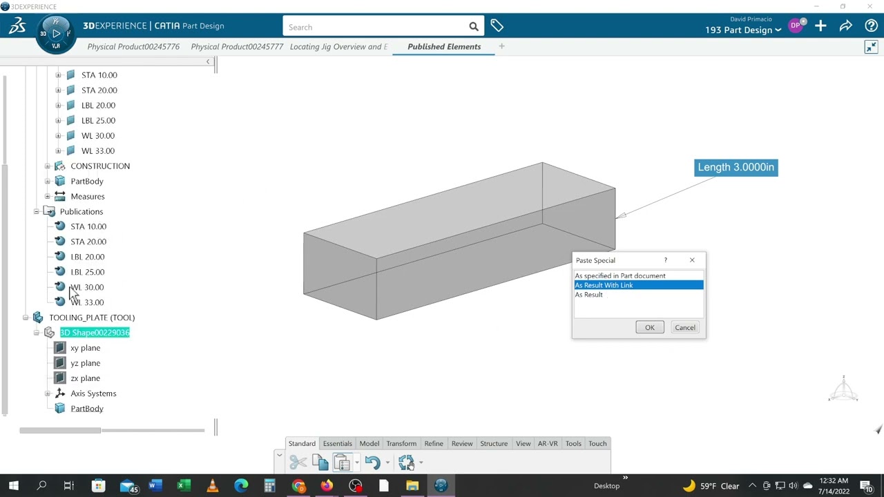 Опубликованные элементы 4 Внешние ссылки Результаты со ссылками на Tool Plate 3D Experience CATIA