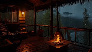 Sitting in Balcony of Tree House and The Rain Falling in the middle of forest to Relaxation