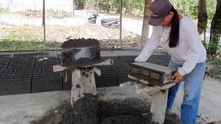 Talented Female Worker Making Cement Hallow-Block