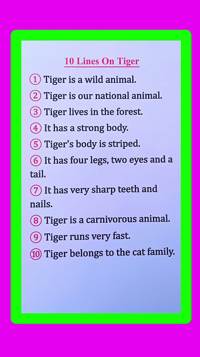 10 lines on Tiger in English/Essay on Tiger in English/Tiger Essay in English/Paragraph On Tiger