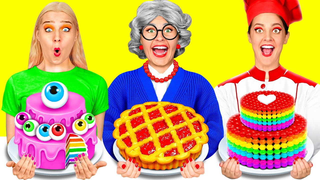 自分 vs おばあちゃんの料理チャレンジ | ケーキの装飾の挑戦 Fun Challenge