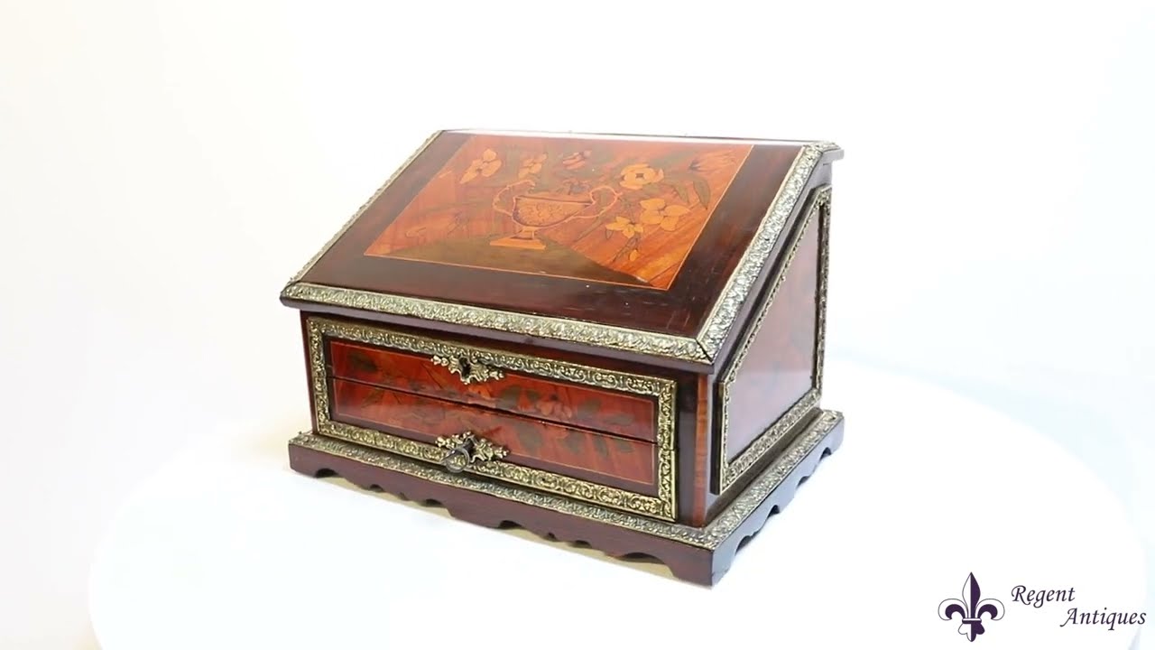 Antique French Marquetry and Ormolu Stationary Casket 19th Century