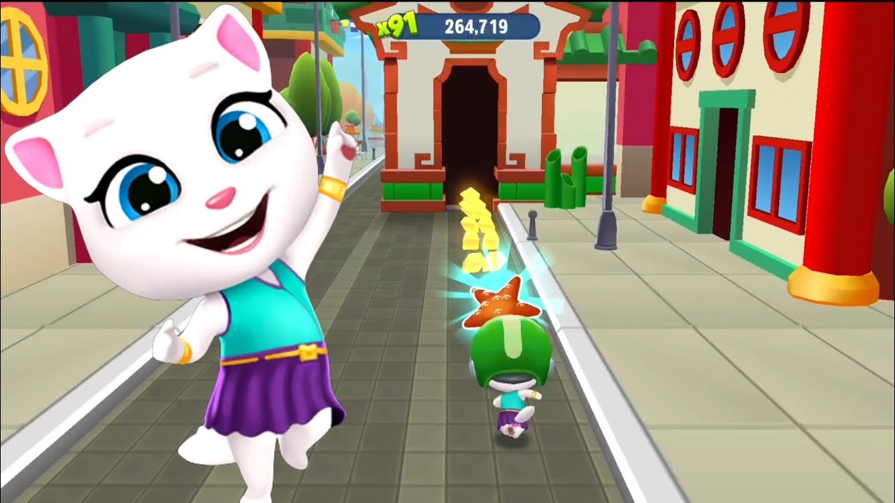 Talking Tom Gold Run China - Neon Angela Runs in Neon Angela's Home - Full Screen Game