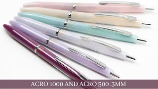 NEW Acro 1000 and 300 in .3mm
New bodies of Pilot Acro 1000 and Acro 300 are here to celebrate the new .3mm tip size. If you like the body colors but aren’t in love with ultra fine tip sizes, you can absolutely refill with a thicker tip size. These milky and pearly colors are gorgeous!
*************************************************************************************************
Acro 1000: https://www.tokyopenshop.com/ballpoint-pens-c-10/acro-1000-3mm-p-3489.html
Acro 300: https://www.tokyopenshop.com/ballpoint-pens-c-10/acro-300-3mm-p-3490.html
Kokuyo Sooofa Soft Ring: https://www.tokyopenshop.com/notebooks-c-2/kokuyo-sooofa-soft-ring-b6-p-3289.html
Other tip sizes of Acro 1000: https://www.tokyopenshop.com/ballpoint-pens-c-10/acro-1000-p-1841.html
Other tip sizes of Acro 300: https://www.tokyopenshop.com/ballpoint-pens-c-10/acro-300-p-1840.html
Refills for Acro 1000 and 300: https://www.tokyopenshop.com/pilot-refills-c-60_61/acroball-refill-brfv-p-621.html
**************************************************************************************************
OTHER PLACES TO FIND TOKYO PEN SHOP ~~
📸 Insta: https://www.instagram.com/tokyopenshop
👤 Facebook: https://www.facebook.com/tokyopenshop
Our shop: https://www.tokyopenshop.com NEW Acro 1000 and 300 in .3mm