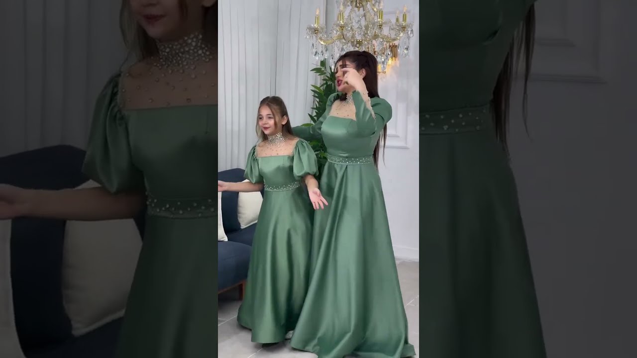 Elegant Mother Daughter Matching Dress Royal Green Gown Outfit Idea