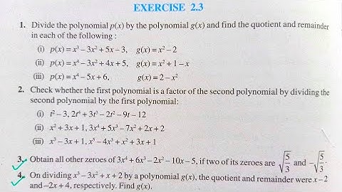Class 10 chapter 2 (polynomial) Exercise 2.3 NCERT solutions | exercise 2.3 class 10 || class 10