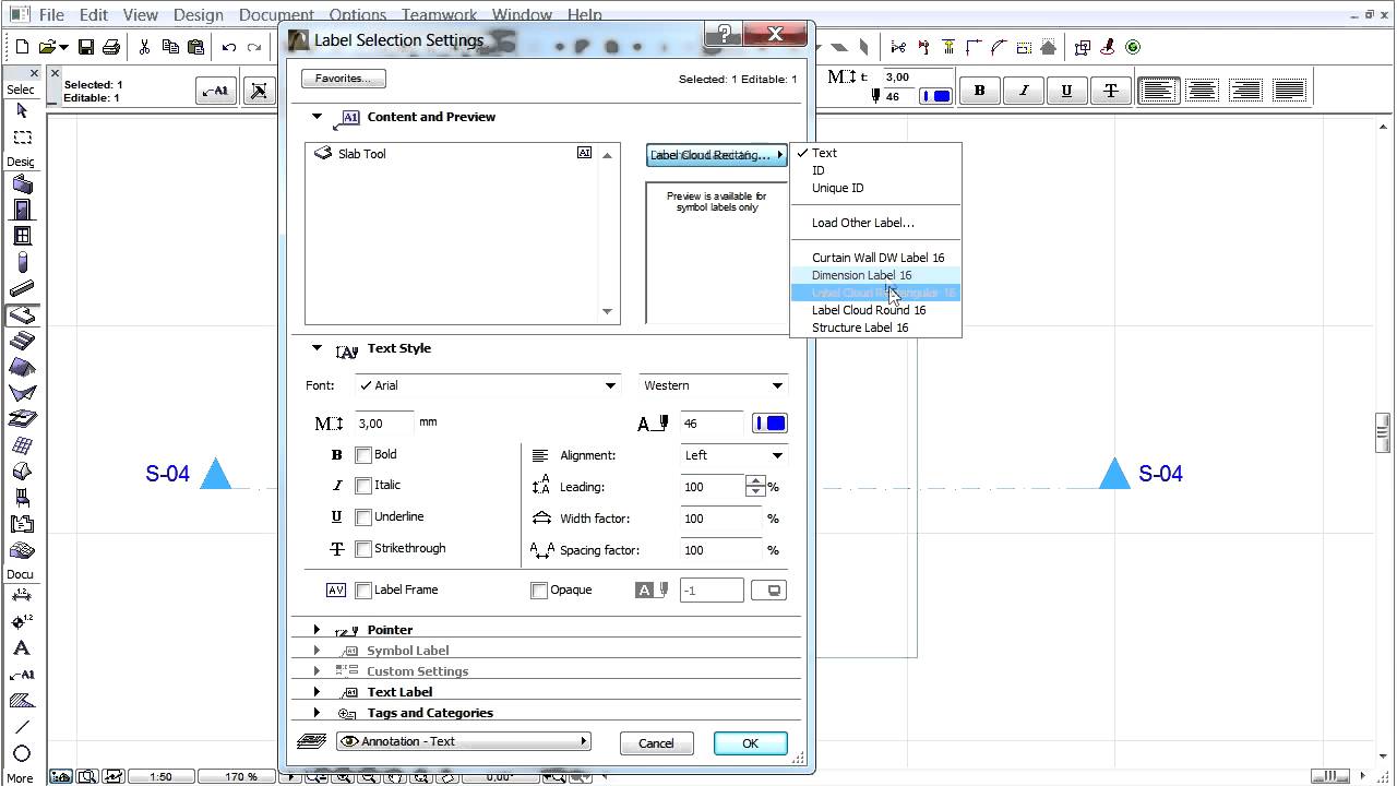 object java Streamlined Label Options in ARCHICAD